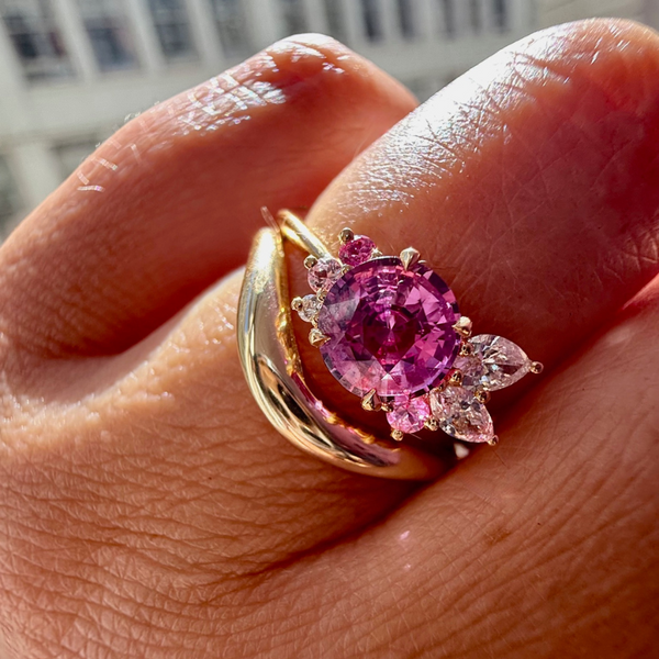 Pink Moon Round Brilliant Cut Sapphire Cluster Ring