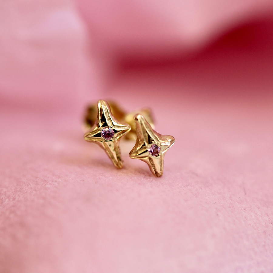 pink sapphire star studs