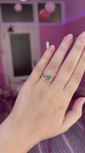 teal cushion sapphire engagement ring