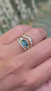 Blue-Green Cushion Cut Sapphire Ring