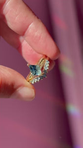 Blue-Green Kite Cut Sapphire Ring