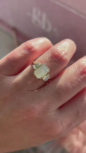 Ghost White Emerald Cut Opalescent Sapphire RingGhost White Emerald Cut Opalescent Sapphire Ring