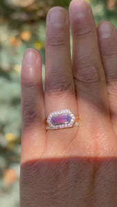 Pink-Purple Hexagon Cut Sapphire Ring