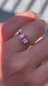 Rosé Spritzer Pink-Purple Emerald Cut Opalescent Sapphire Ring