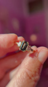 Teal Emerald Cut Sapphire Ring