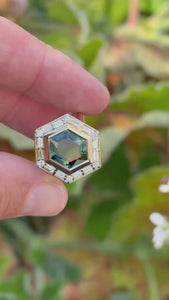 Green-Yellow Hexagon Cut Sapphire Ring