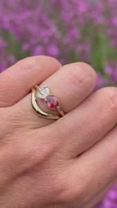 Purple-Orange Pear Cut Sapphire Ring