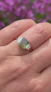 Tri-Color Emerald Cut Sapphire Ring