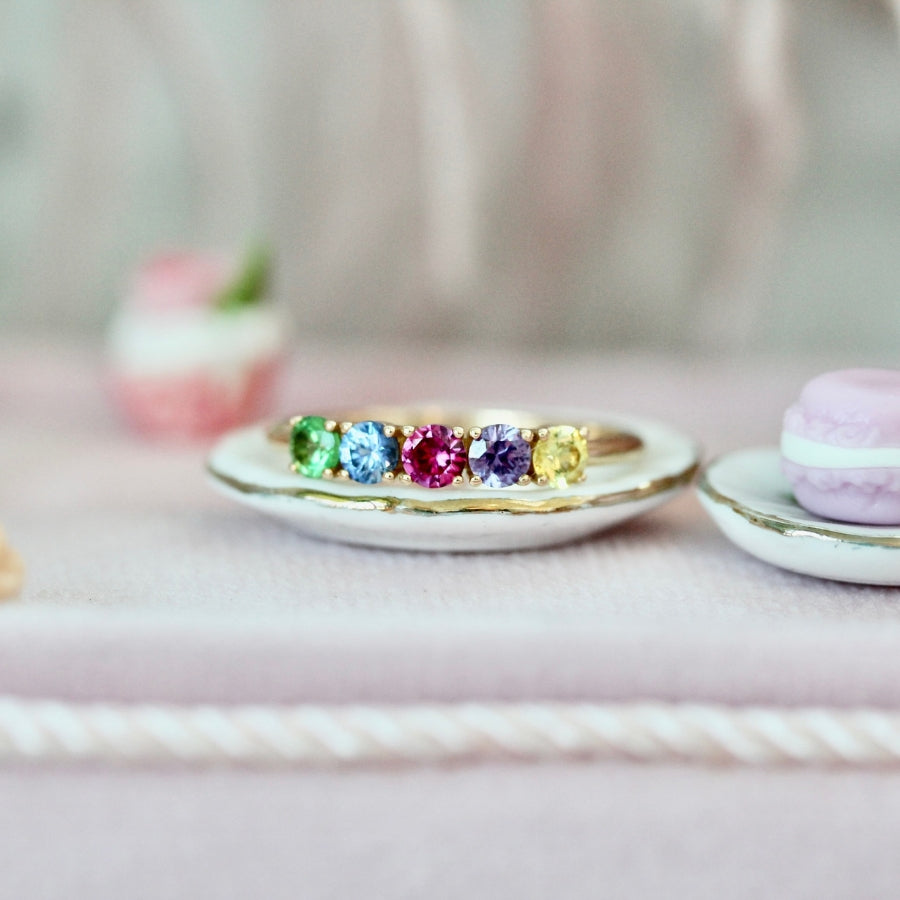 rainbow sapphire gold band