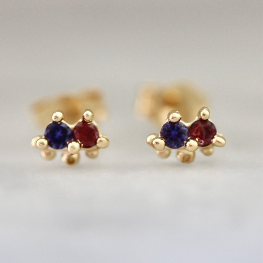 raspberry sapphire cluster earrings