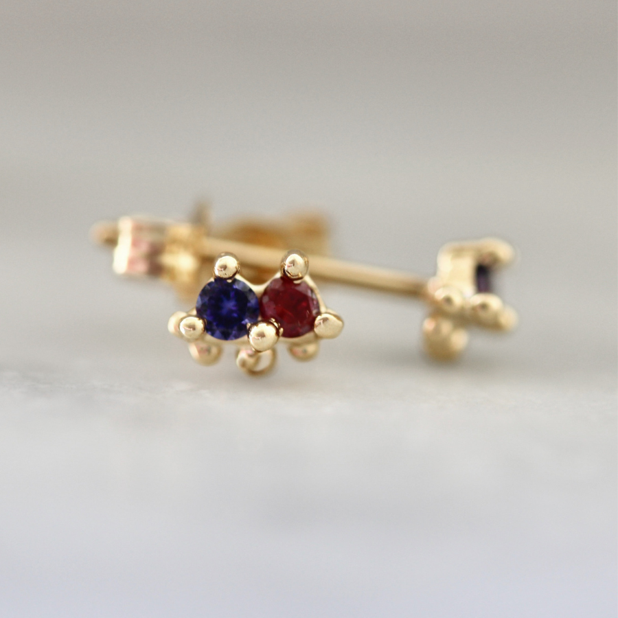 raspberry sapphire cluster earrings