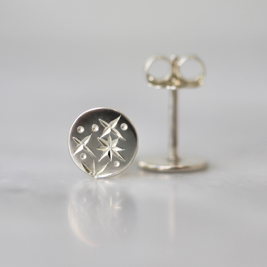 Orion Star Engraved Sterling Silver Earrings