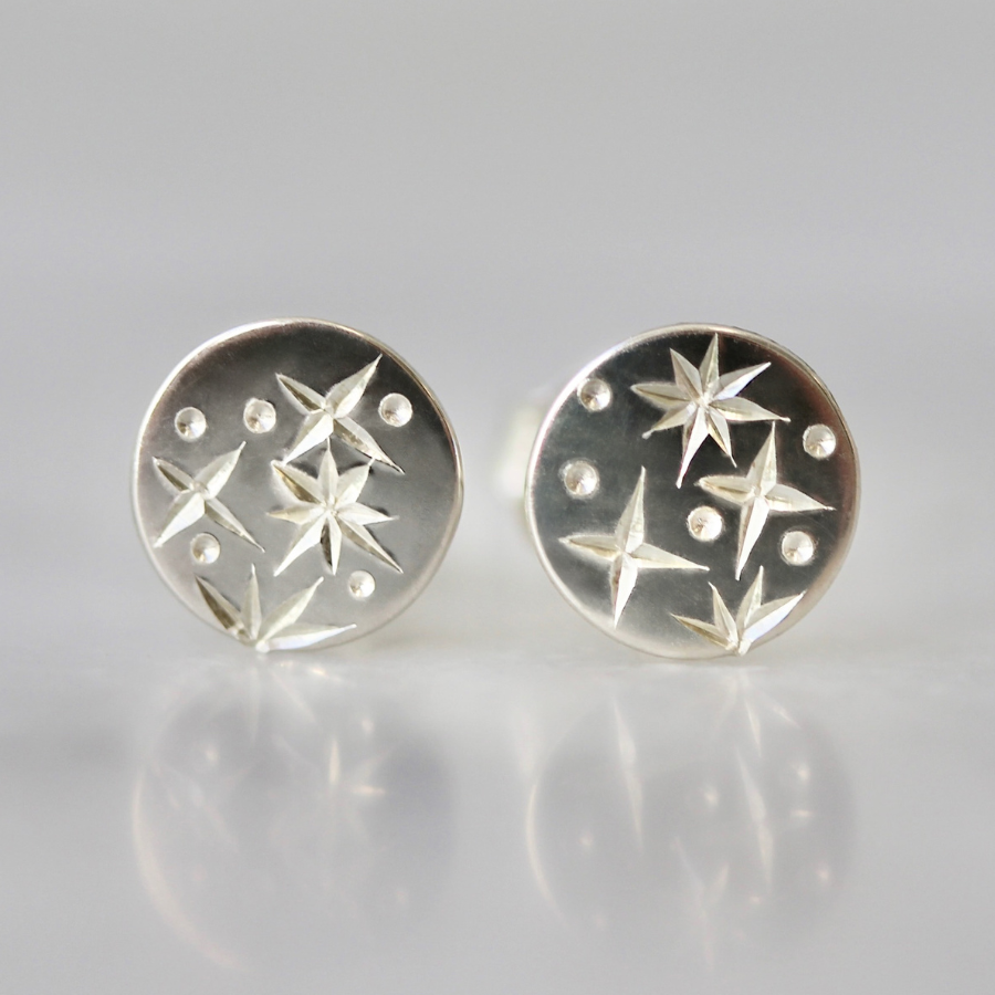Orion Star Engraved Sterling Silver Earrings