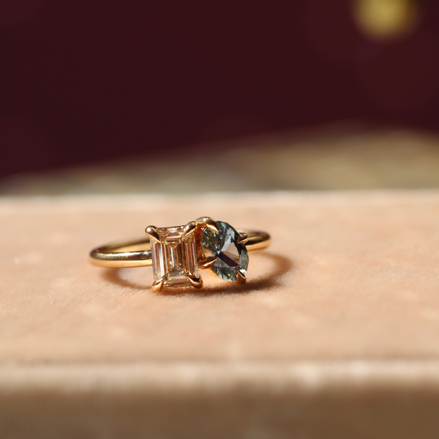 toi et moi sapphire and diamond ring