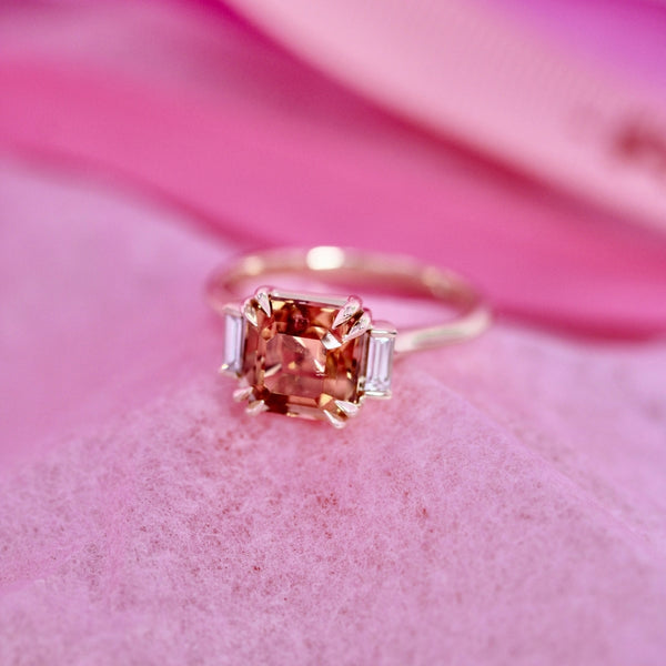 Hot Peach Asscher Cut Tourmaline Ring