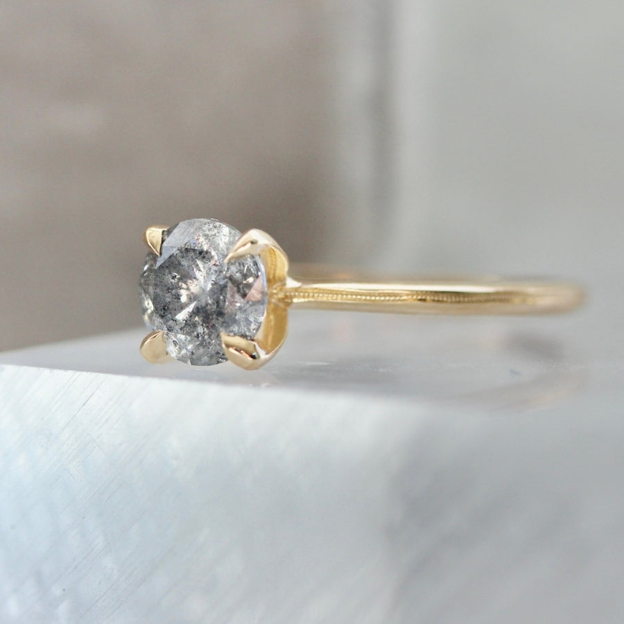 1.58 Carat Stella Salt and Pepper Round Brilliant Cut Diamond Ring