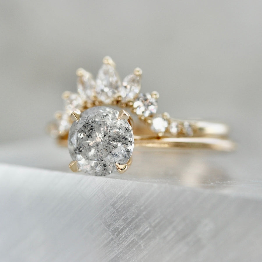 1.58 Carat Stella Salt and Pepper Round Brilliant Cut Diamond Ring