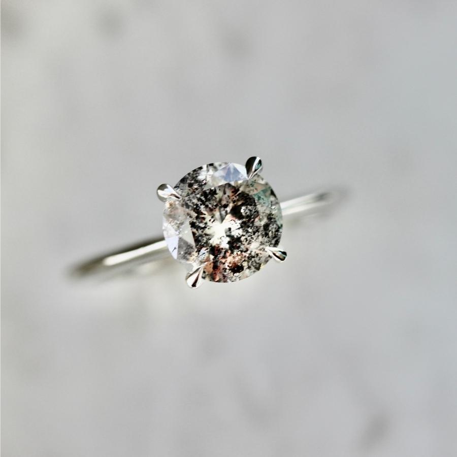 1.67 Carat Bella Salt and Pepper Round Brilliant Cut Diamond Ring in Platinum