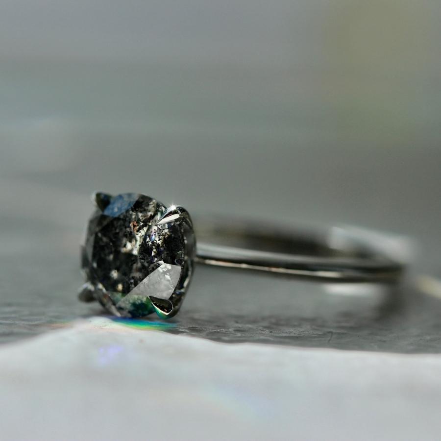 1.67 Carat Bella Salt and Pepper Round Brilliant Cut Diamond Ring in Platinum