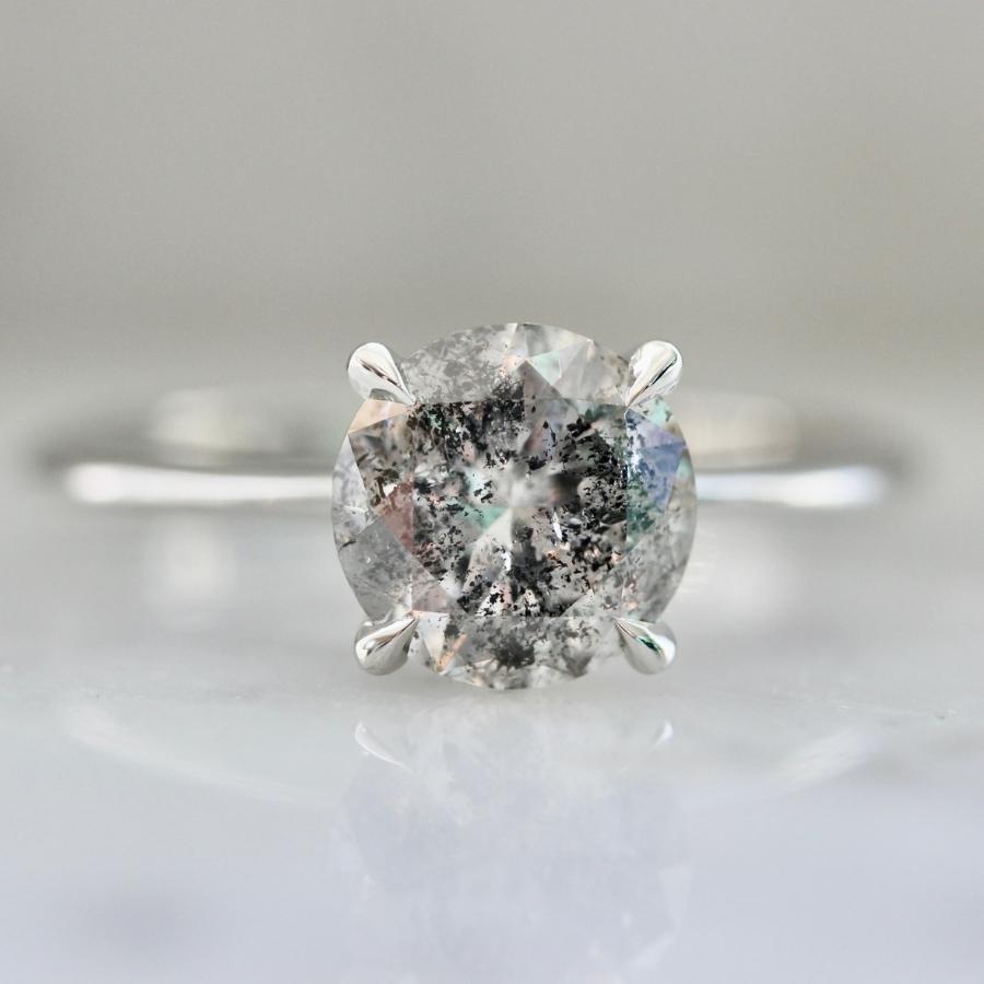 1.67 Carat Bella Salt and Pepper Round Brilliant Cut Diamond Ring in Platinum