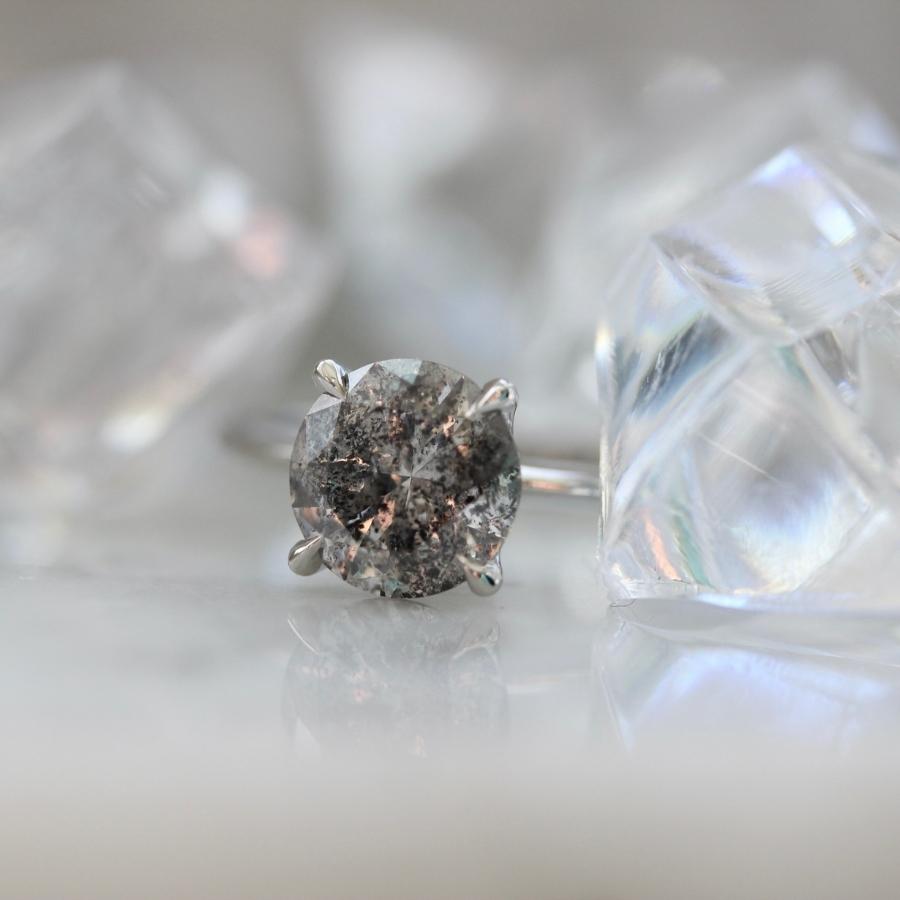 1.67 Carat Bella Salt and Pepper Round Brilliant Cut Diamond Ring in Platinum