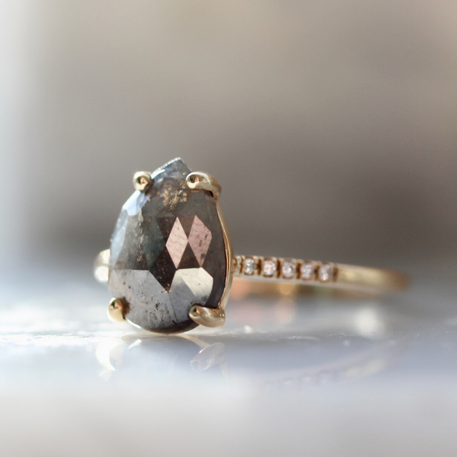 Mira Pear Rose Cut Grey Diamond Ring