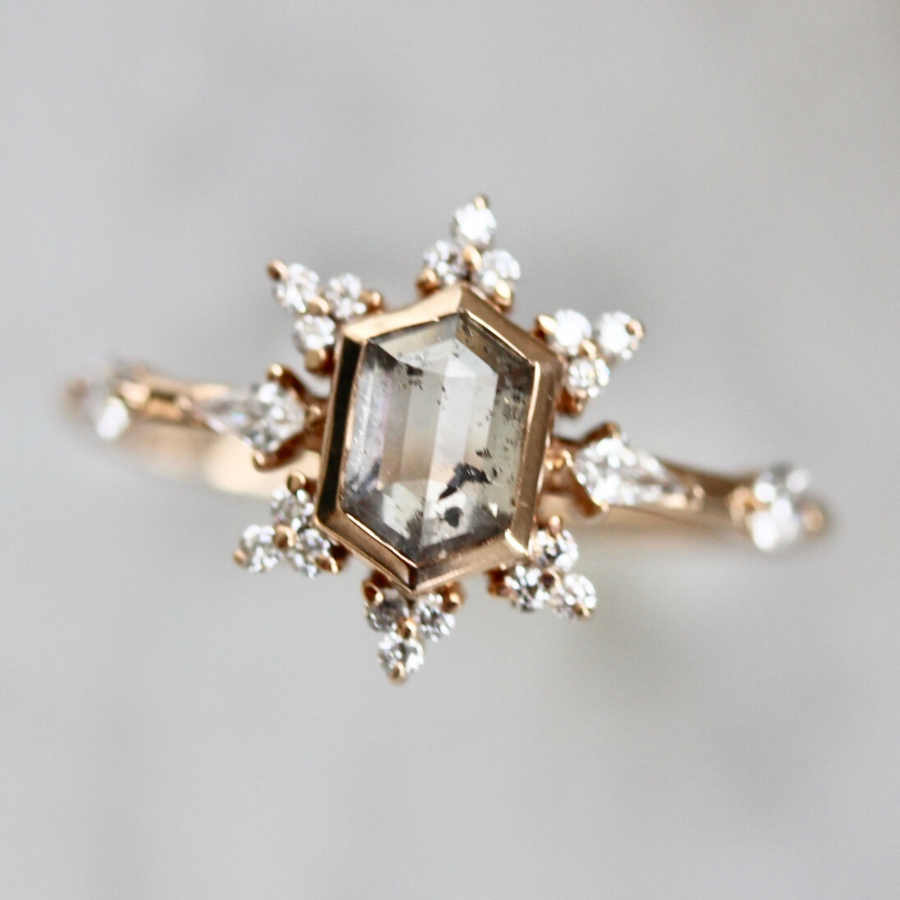 Lumi Salt and Pepper Hexagon Rose Cut Diamond Ring