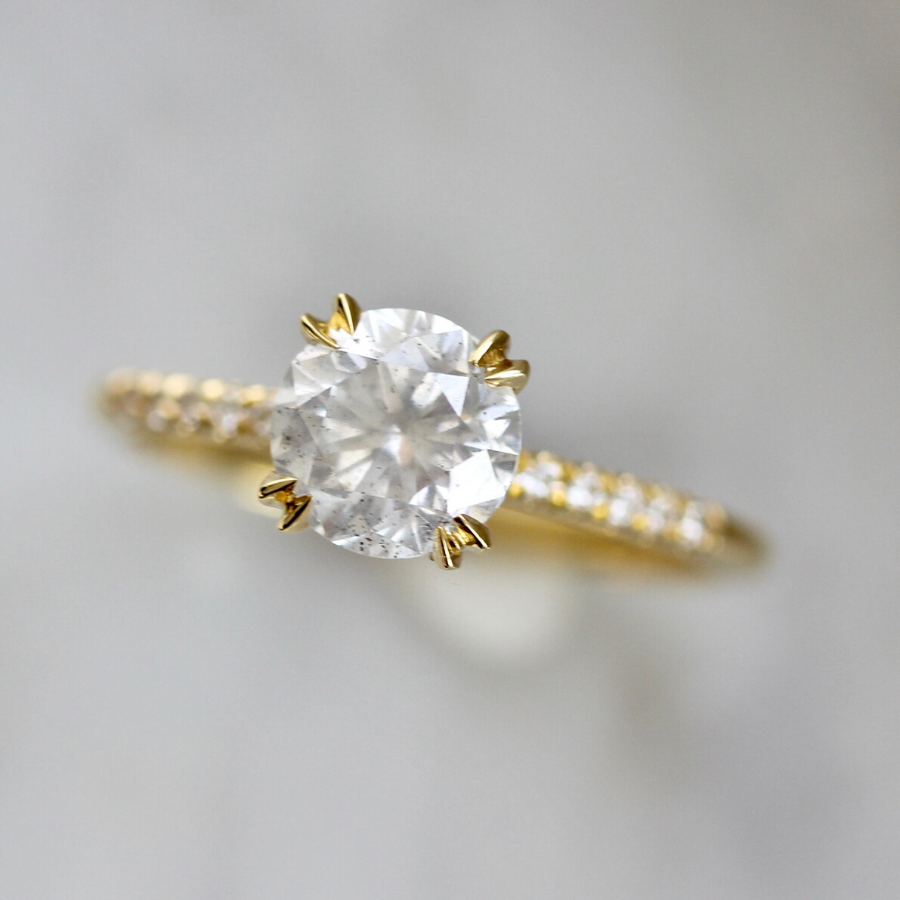 Nesa Icey Diamond Stella With Pave Shoulders In Yellow Gold