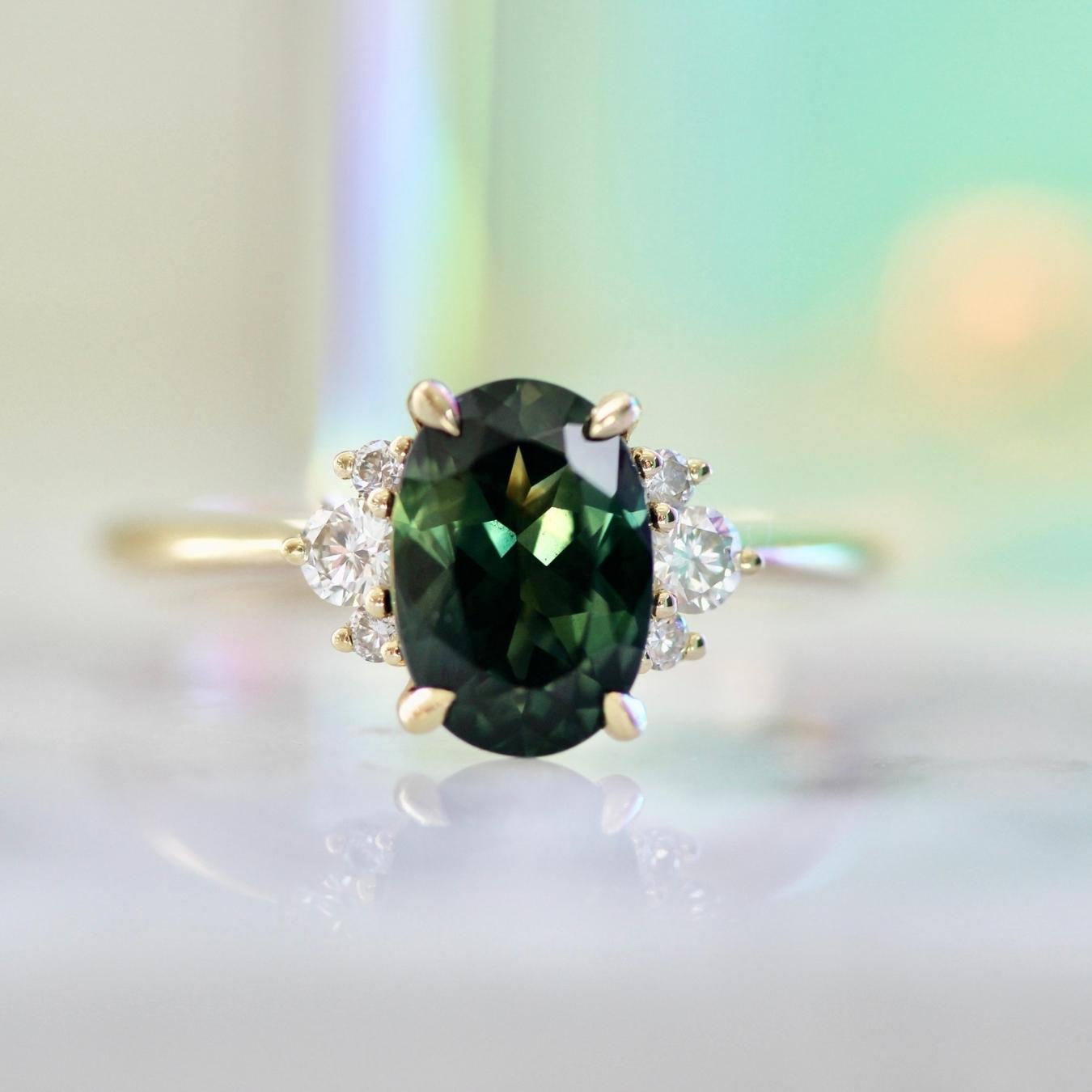 1.81 Carat Mirella Green Oval Cut Sapphire Ring