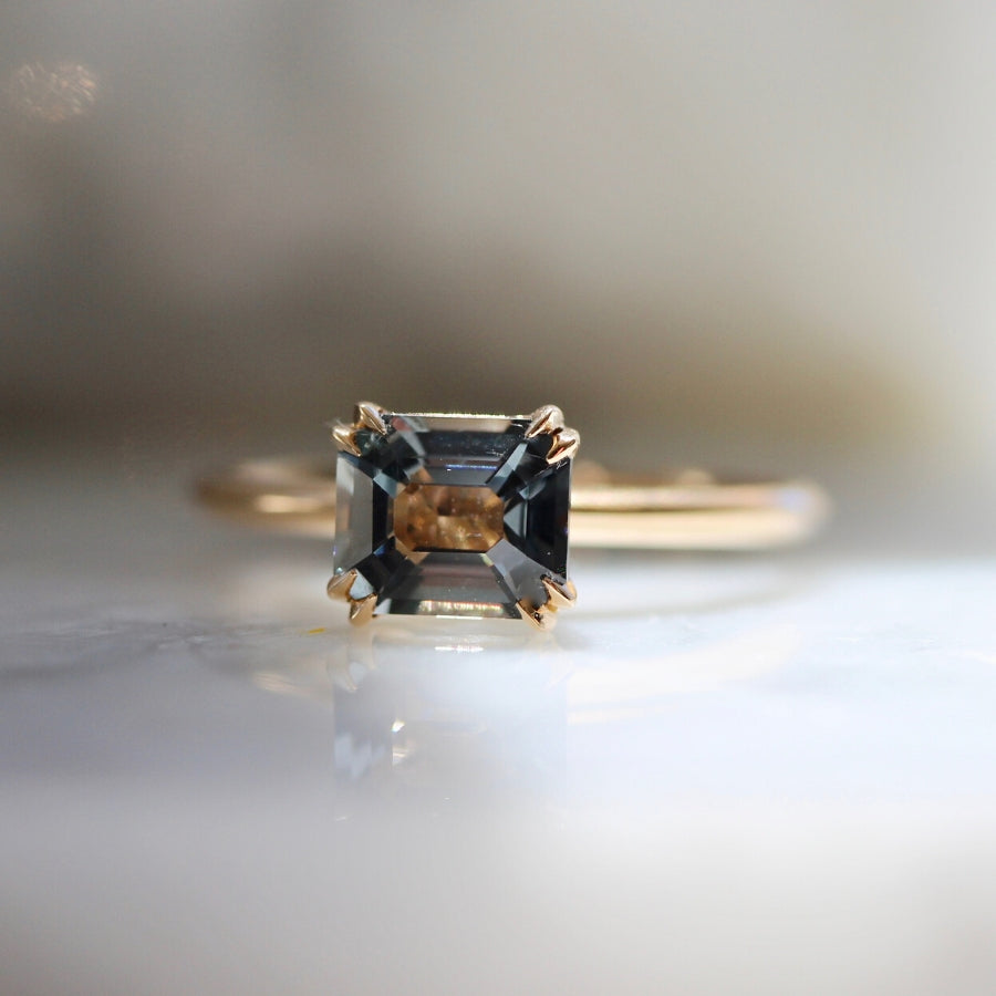 Stella Berry Blue Emerald Cut Spinel in Peach Gold