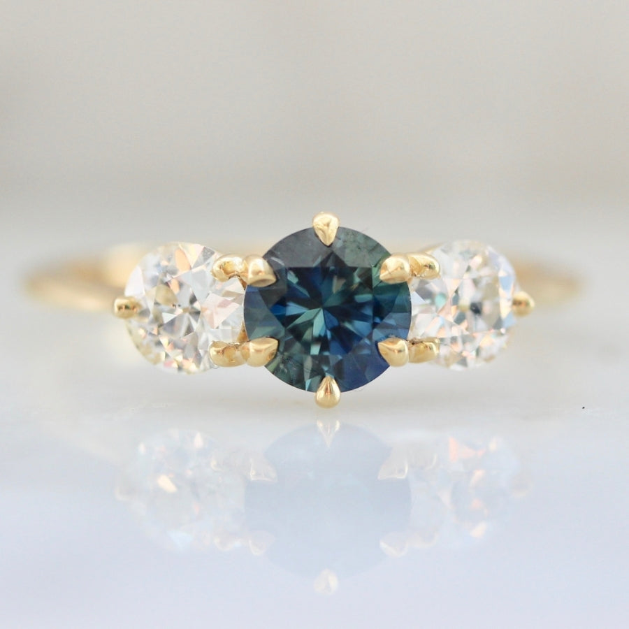 Blue Velvet Bi-Color Sapphire & Old European Cut Diamond Ring