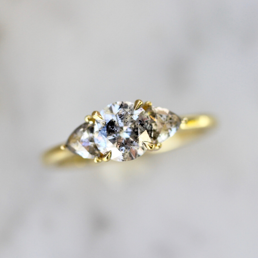 Drei Three Stone Salt and Pepper Diamond Ring