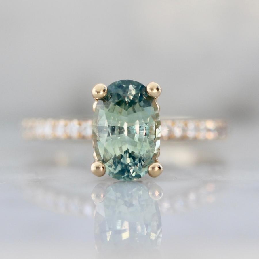 
            Iria Blue-Green Oval Cut Parti Sapphire Ring