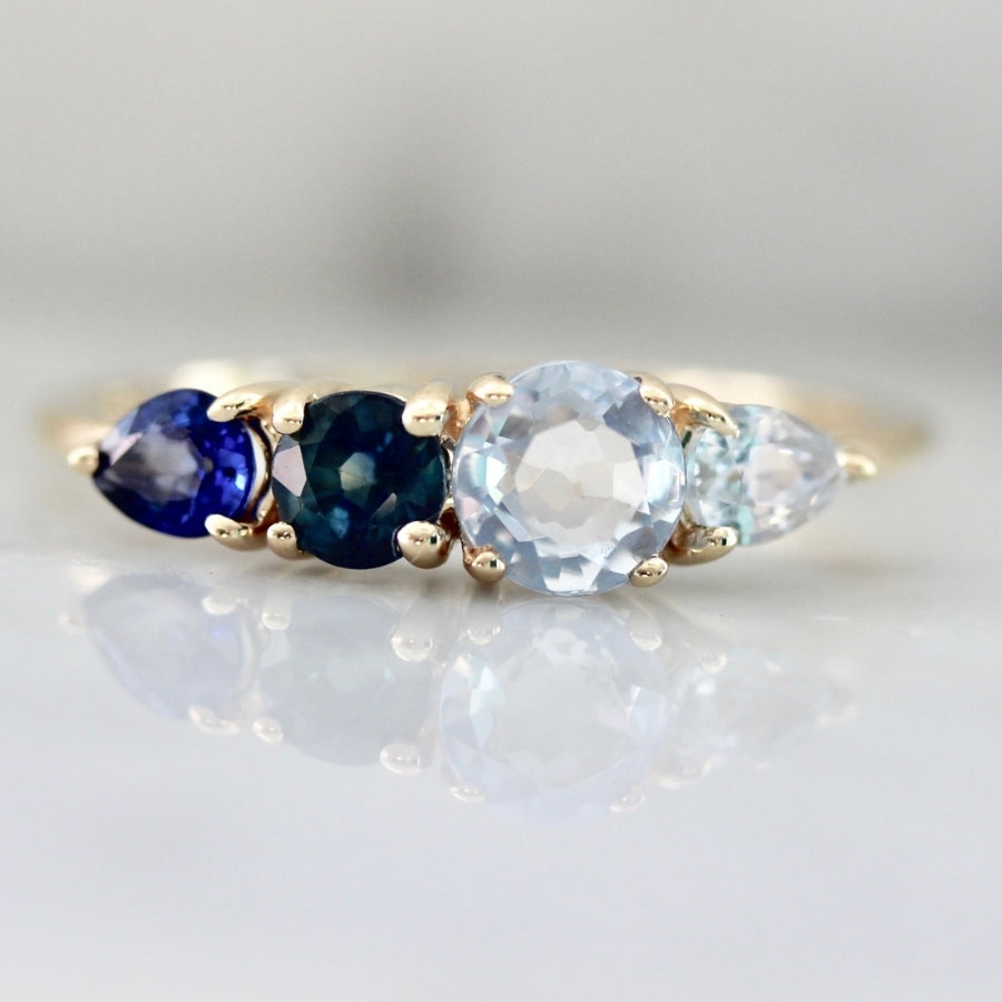
            Harmony Blue Ombré Round Brilliant &amp; Pear Cut Sapphire Ring