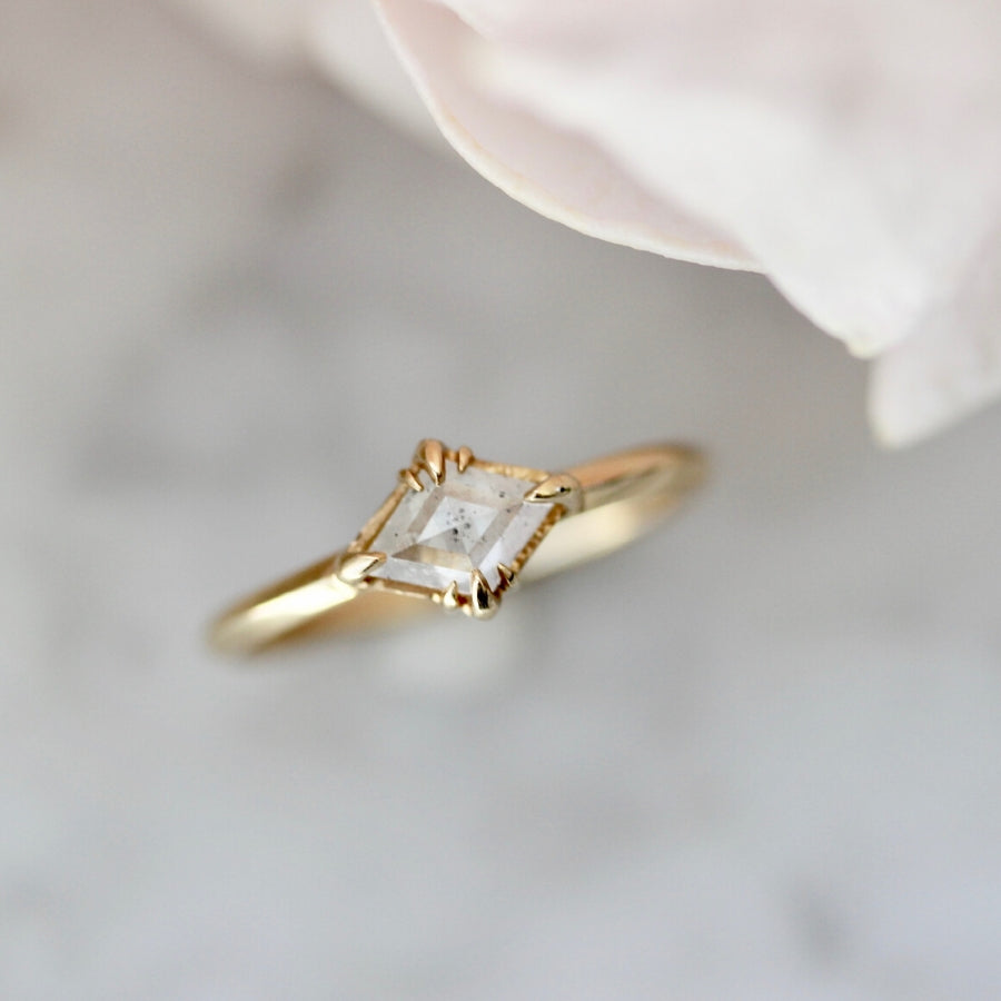 
            Vega White Lozenge Rose Cut Diamond Ring in Yellow Gold
