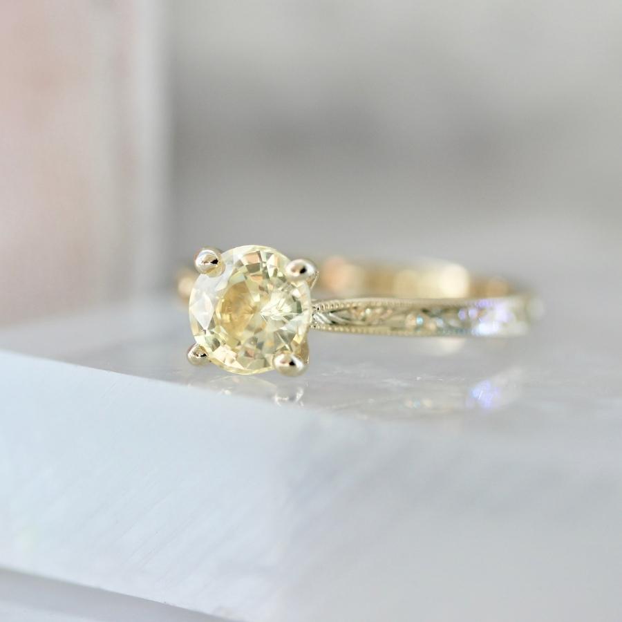 Lemon Wedge Yellow Round Brilliant Cut Sapphire Ring