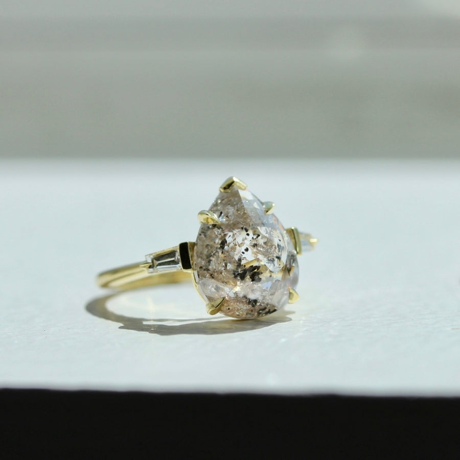 Untamed Salt & Pepper Pear Rose Cut Diamond Ring