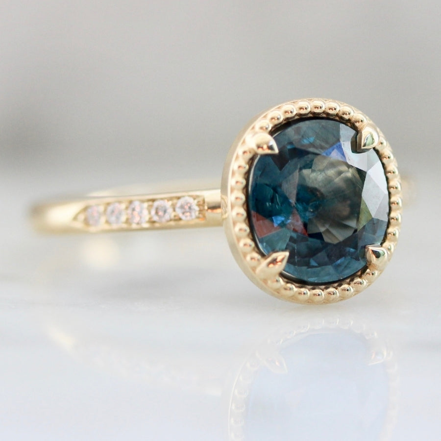 Seven Seas Blue-Green Oval Cut Sapphire Ring