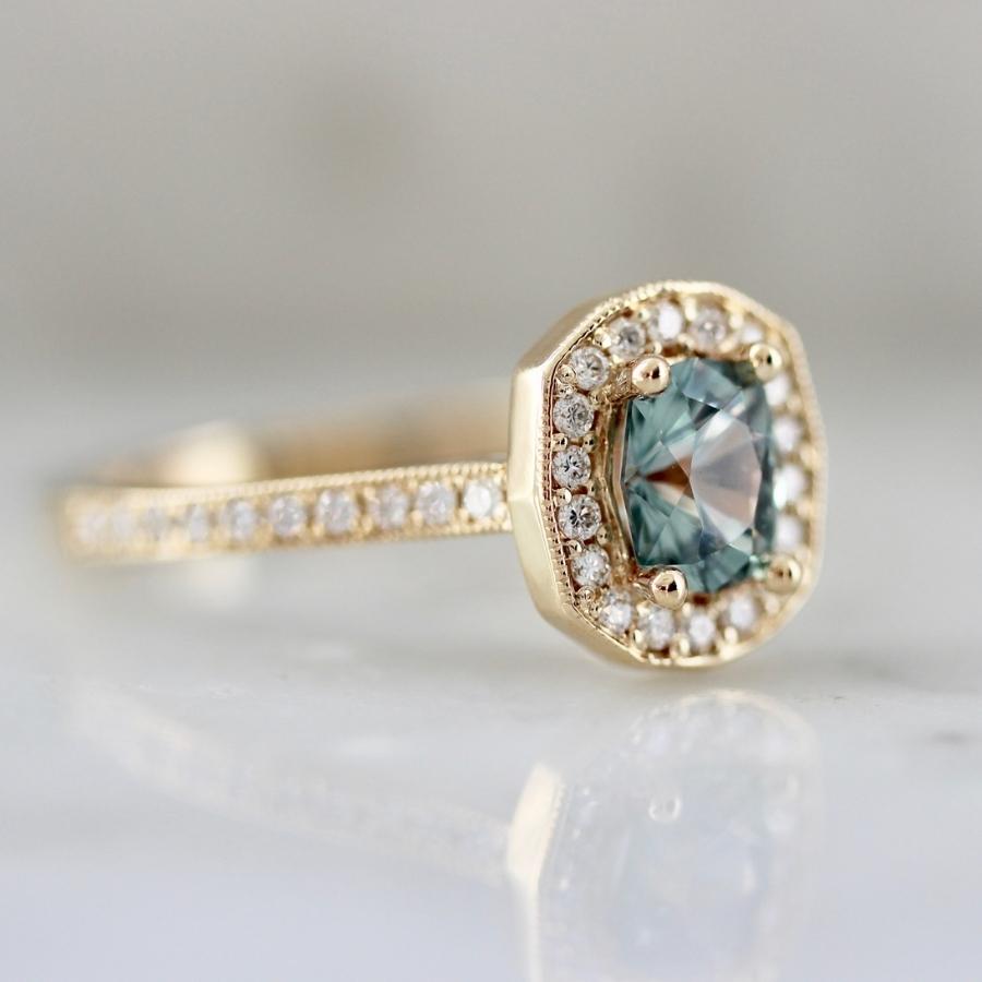 Mint Julep Teal Geometric Oval Cut Sapphire Ring