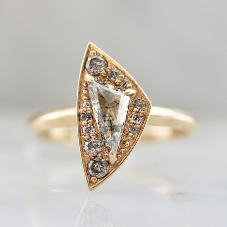 
            Beta Salt &amp; Pepper Triangle Rose Cut Diamond Ring