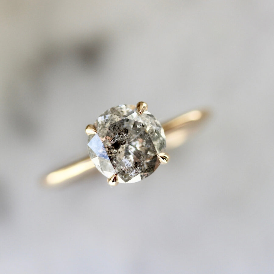 Stella 2.08 Carat Salt & Pepper Round Brilliant Cut Diamond Ring in Peach Gold