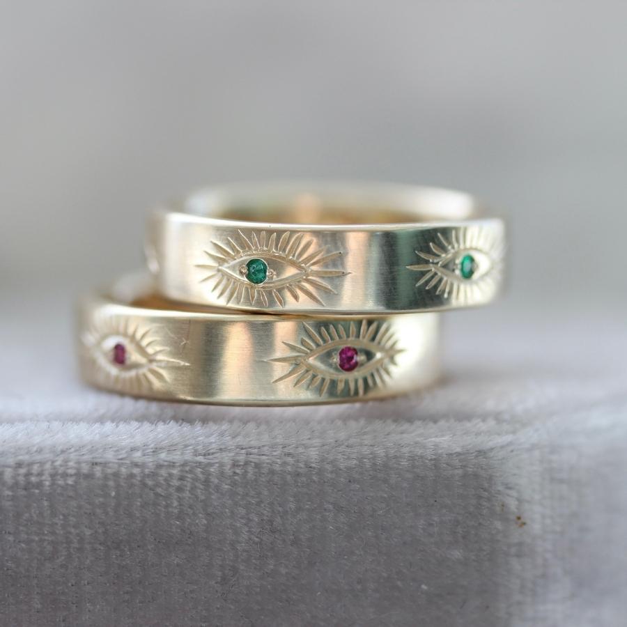 Good Karma Eye Engraved Pink Sapphire Band