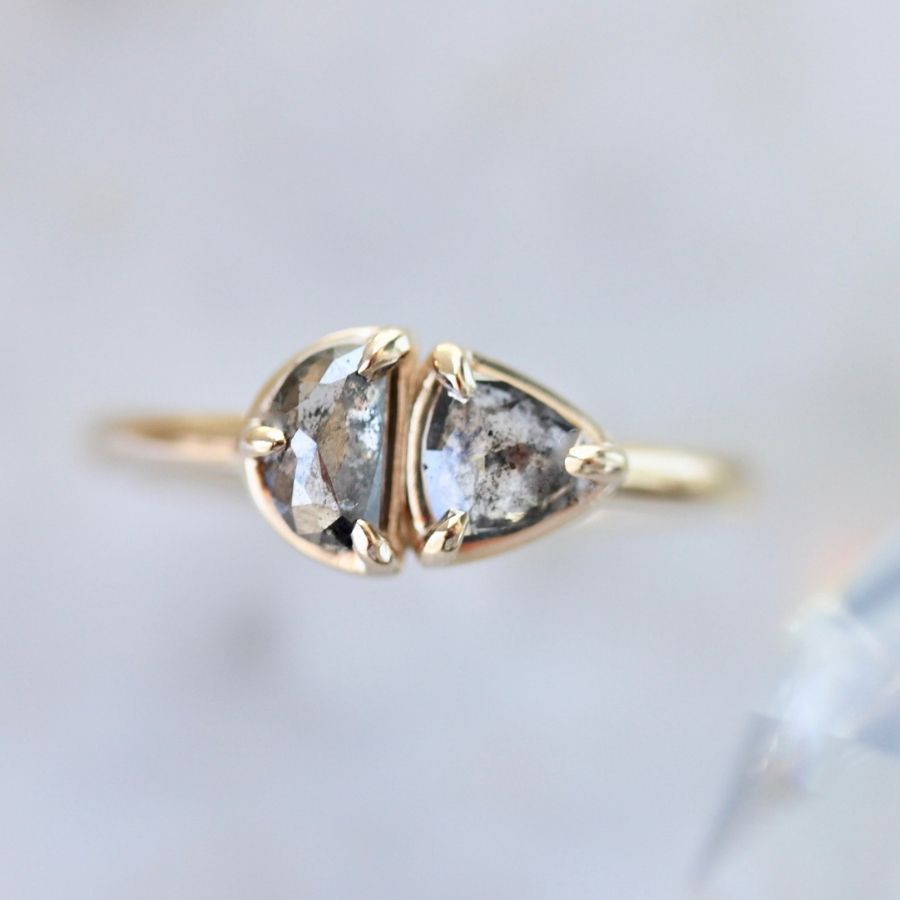 Nebula Salt & Pepper Trillion & Half Moon Rose Cut Diamond Ring