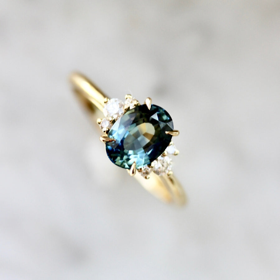 Mirella Teal Sapphire and Diamond Ring in Yellow Gold