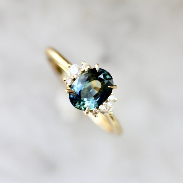 Mirella Teal Sapphire and Diamond Ring in Yellow Gold - Gem Breakfast