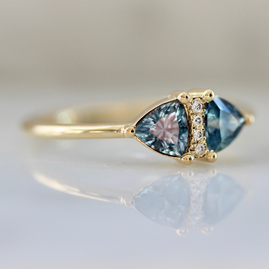Secret Spell Teal Trillion Cut Sapphire Ring