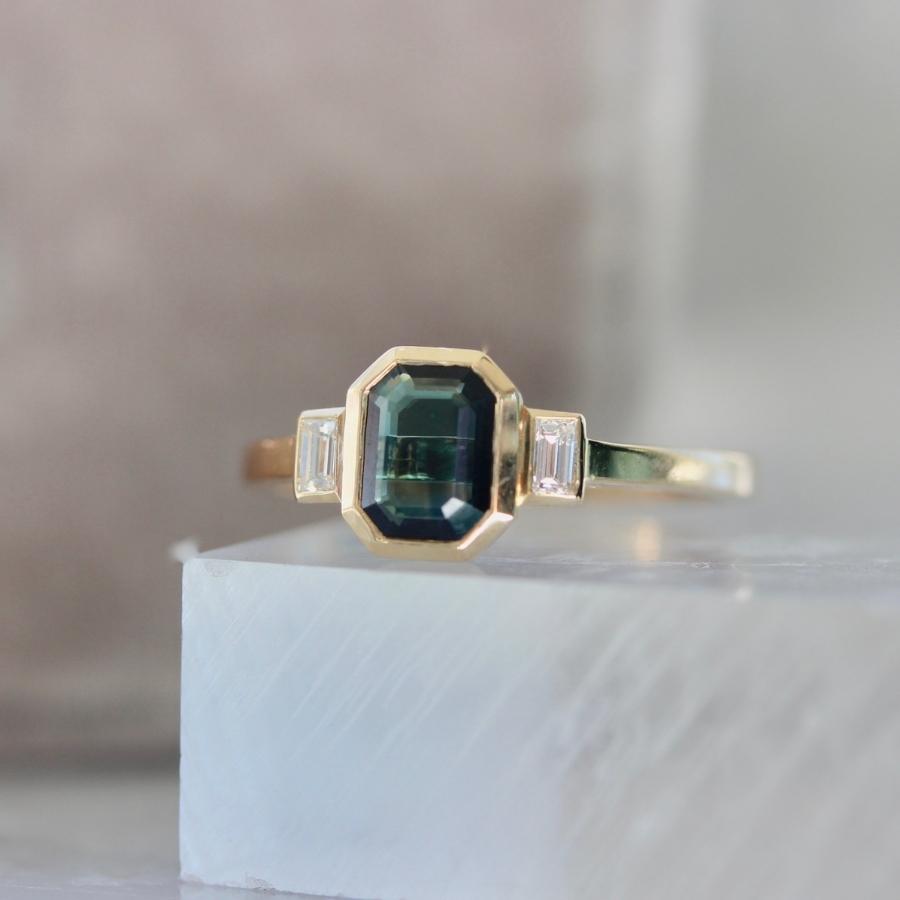 Masquerade Green Portrait Cut Sapphire Ring