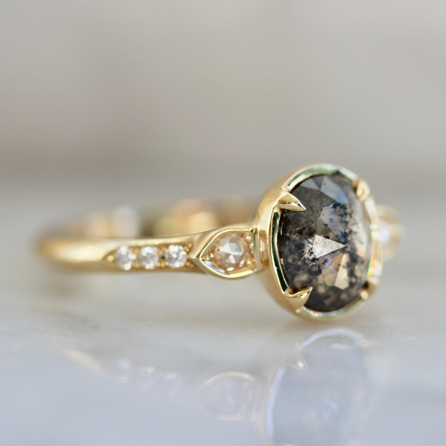 Janine Oval Rose Cut Salt & Pepper Diamond Ring