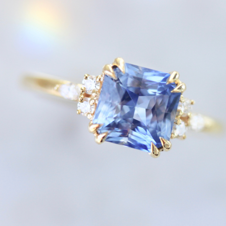 Santorini Violet-Blue Square Radiant Cut Sapphire Ring