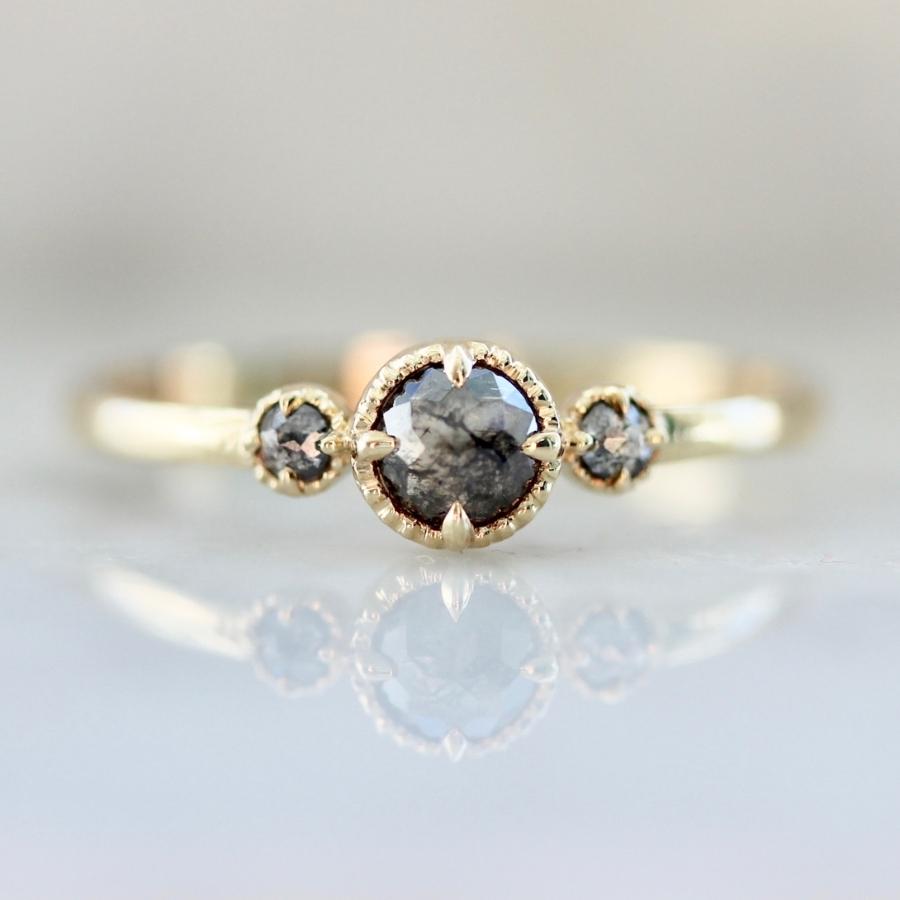 Phoenix Three Stone Salt & Pepper Round Rose Cut Diamond Ring